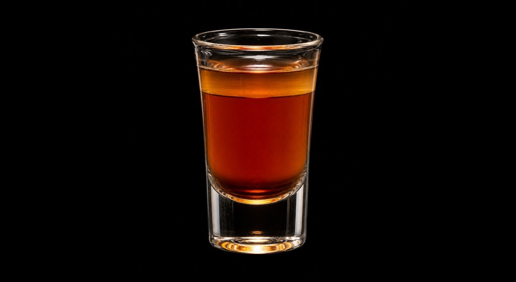 Shot-gun cocktail on a dark studio background