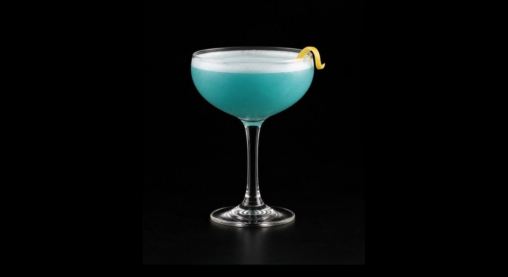 Sidecar No. Blue cocktail on a dark studio background