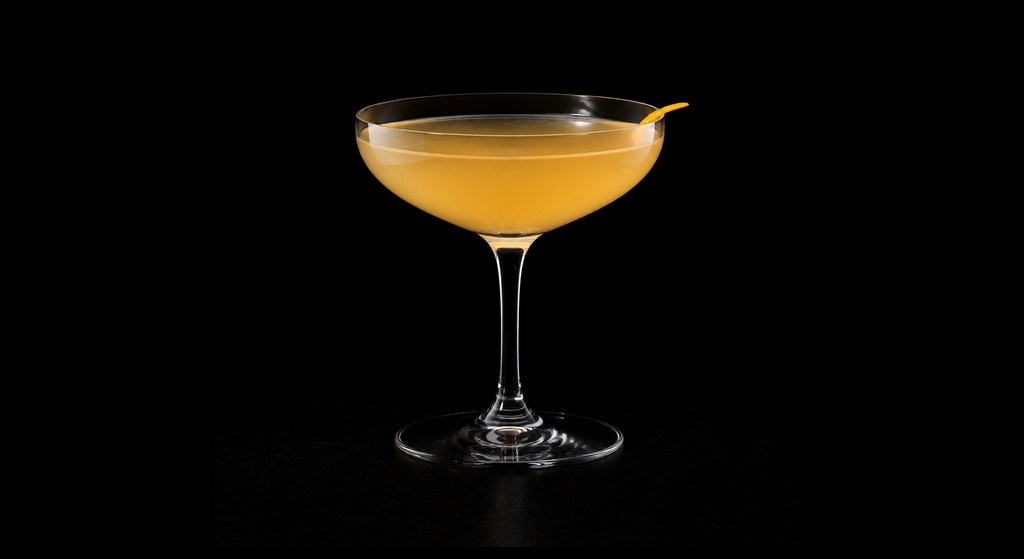 Simon's Sidecar cocktail on a dark studio background