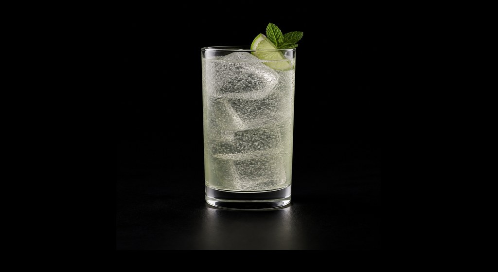 South Side Rickey cocktail on a dark studio background