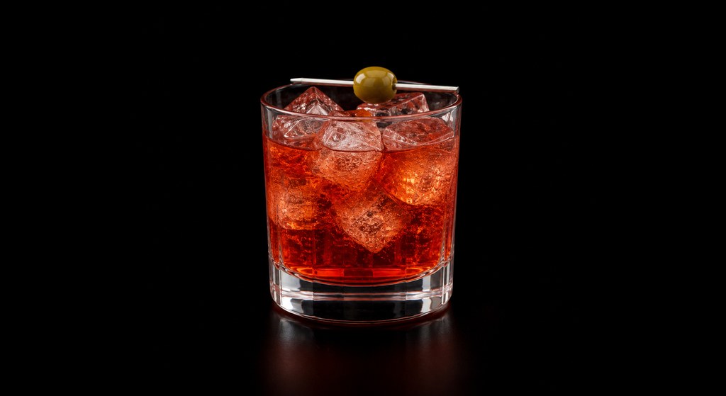 Spritz Al Bitter (Spritz Veneziano) cocktail on a dark studio background