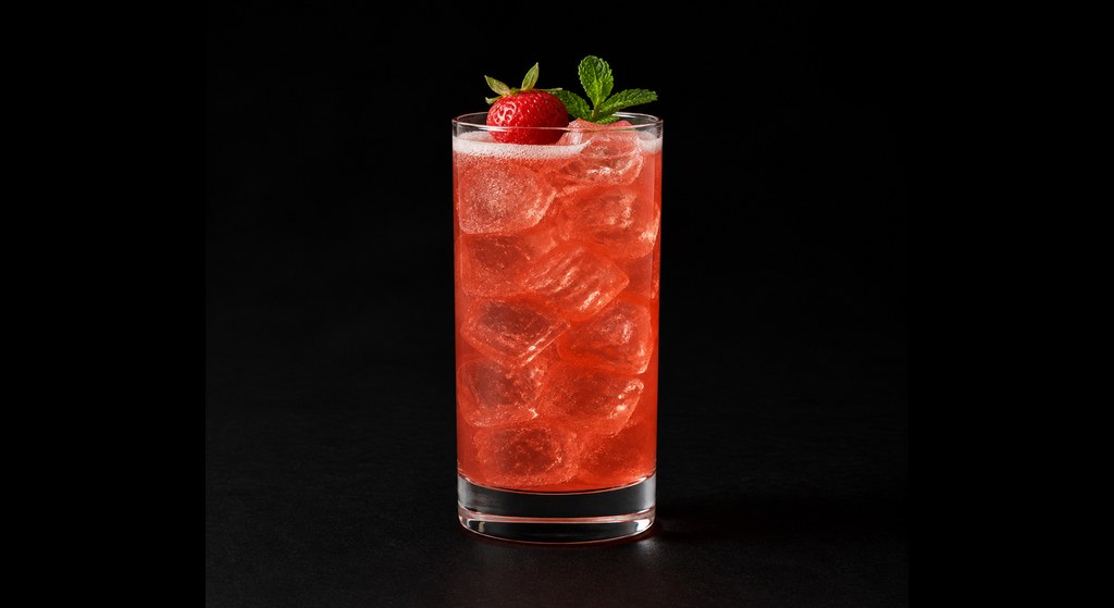 Strawberry Roan cocktail on a dark studio background
