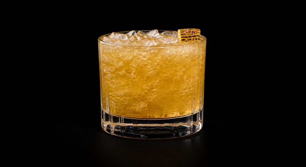 Tellico Cobbler cocktail on a dark studio background