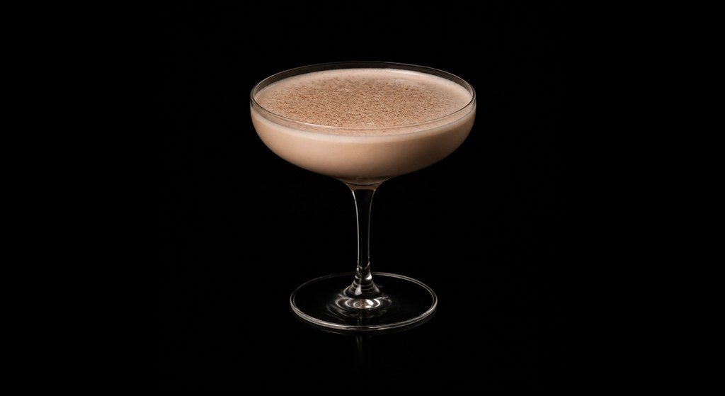 Tequila Alexander cocktail on a dark studio background