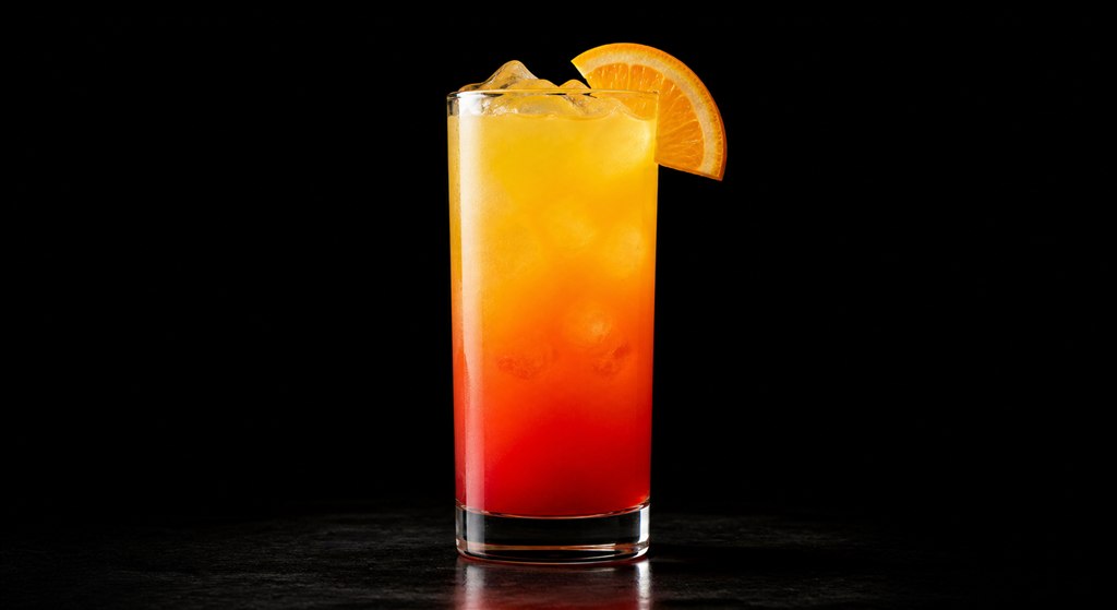 Tequila Sunrise cocktail on a black background
