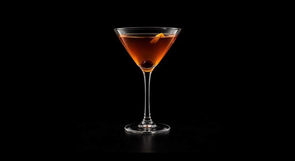 Vieux Carré cocktail on a dark studio background
