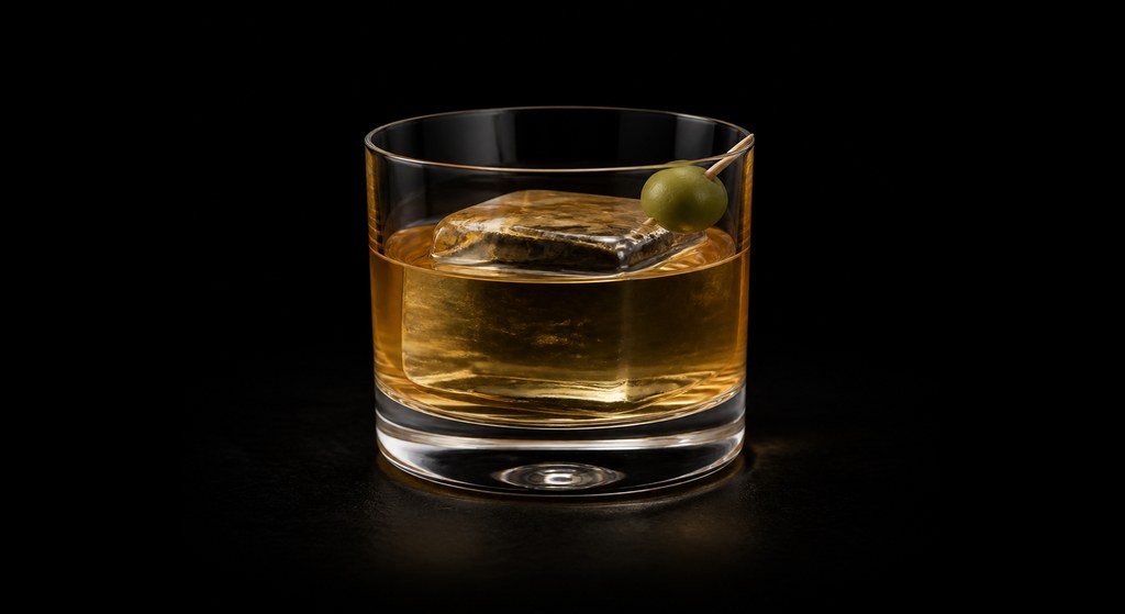 View of Toledo cocktail on a dark studio background