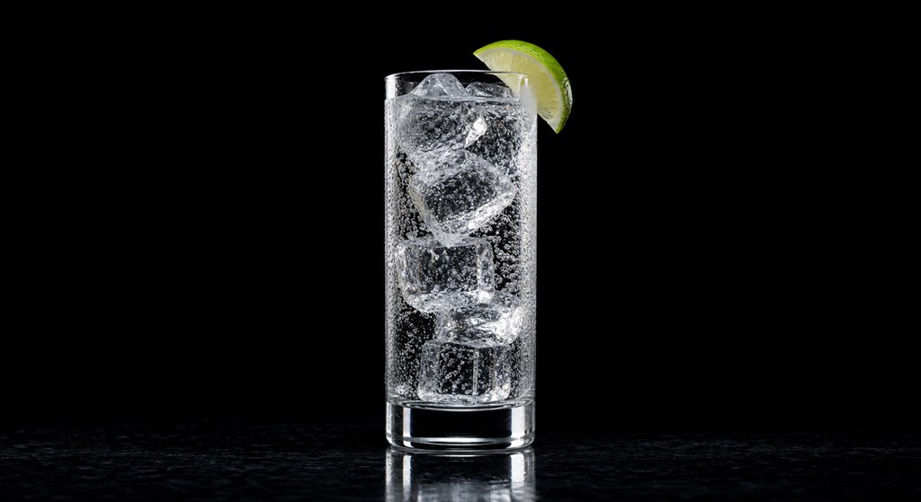 Vodka Soda cocktail on a black background