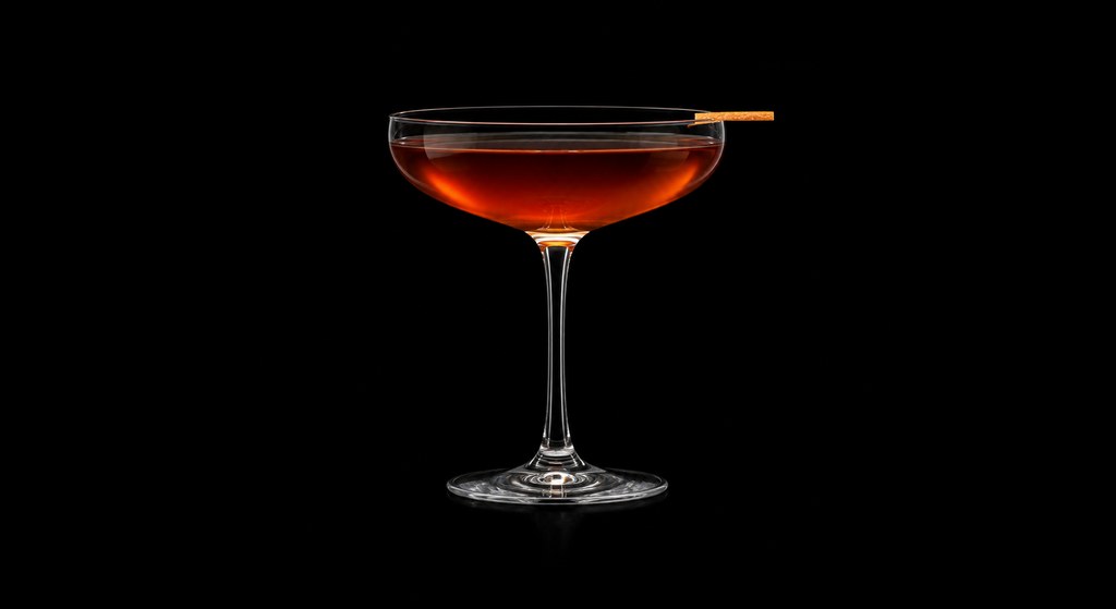 Waldorf No. 1 cocktail on a dark studio background
