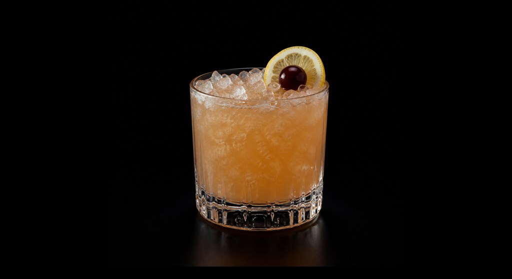 Western Sour cocktail on a dark studio background