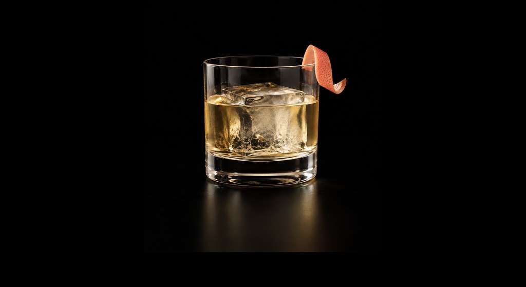 White Negroni cocktail on a dark studio background