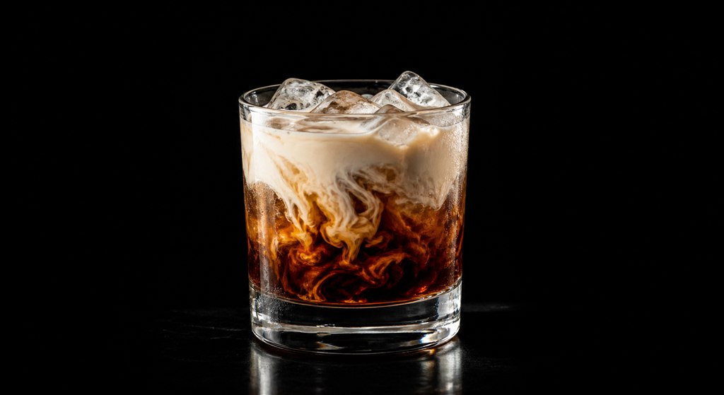 White Russian cocktail on a black background