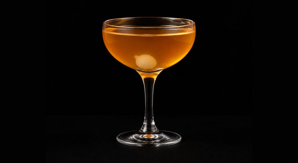 Yellow Rattler cocktail on a dark studio background