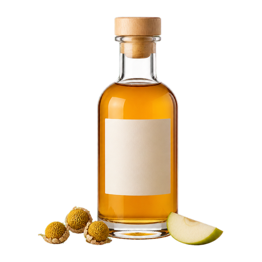Chamomile-Infused Apple Brandy cocktail ingredient on a transparent background